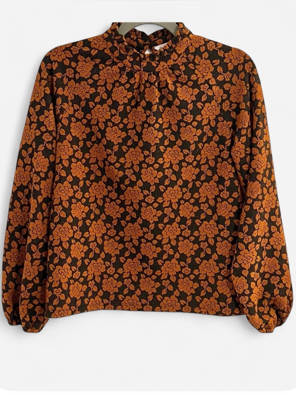 THML Textured Floral Top with Balloon Sleeves + Ruffled Collar